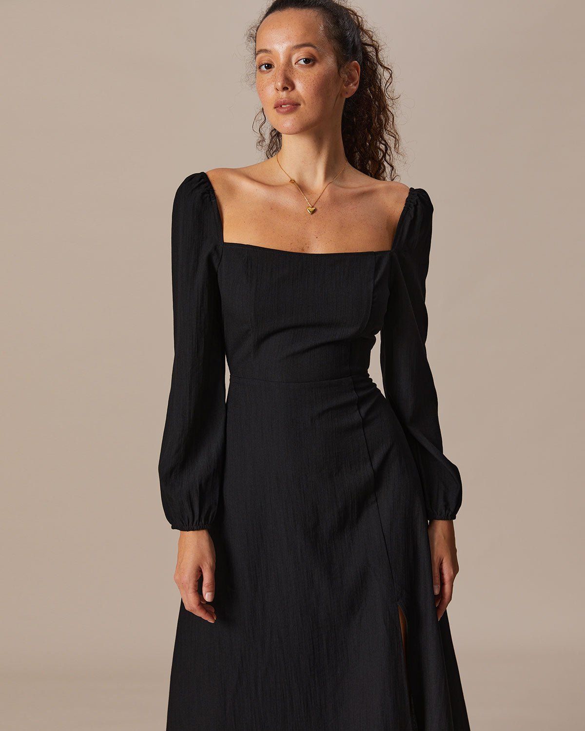 The Black Square Neck Long Sleeves Maxi Dress sold by rihoas product image thumbnail 3
