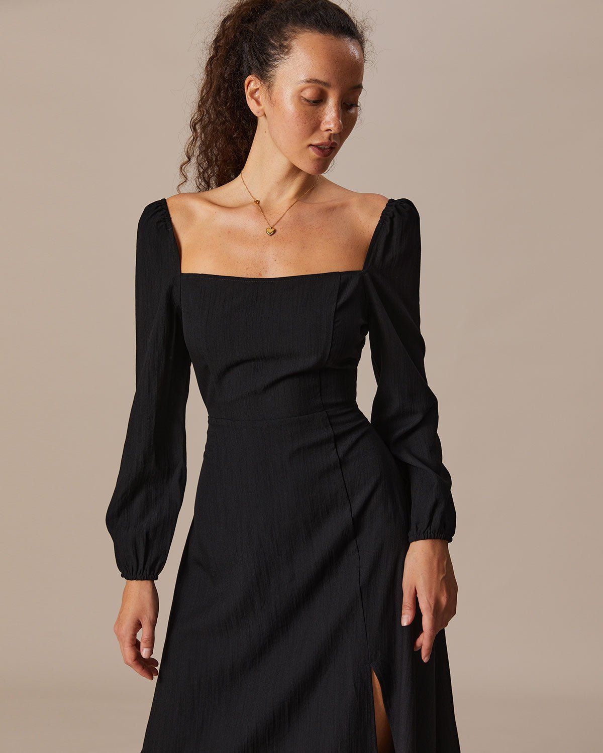 The Black Square Neck Long Sleeves Maxi Dress sold by rihoas product image thumbnail 4