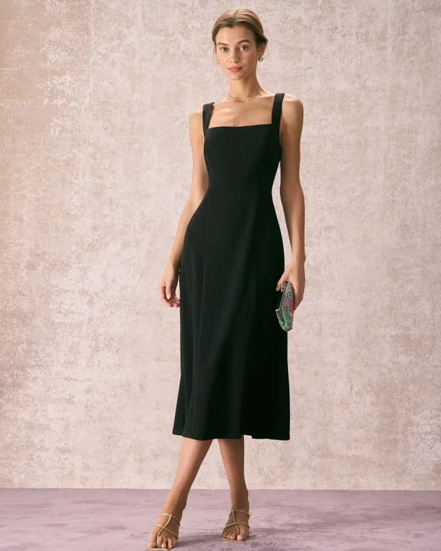 The Black Square Neck Sheath Midi Dress sold by rihoas