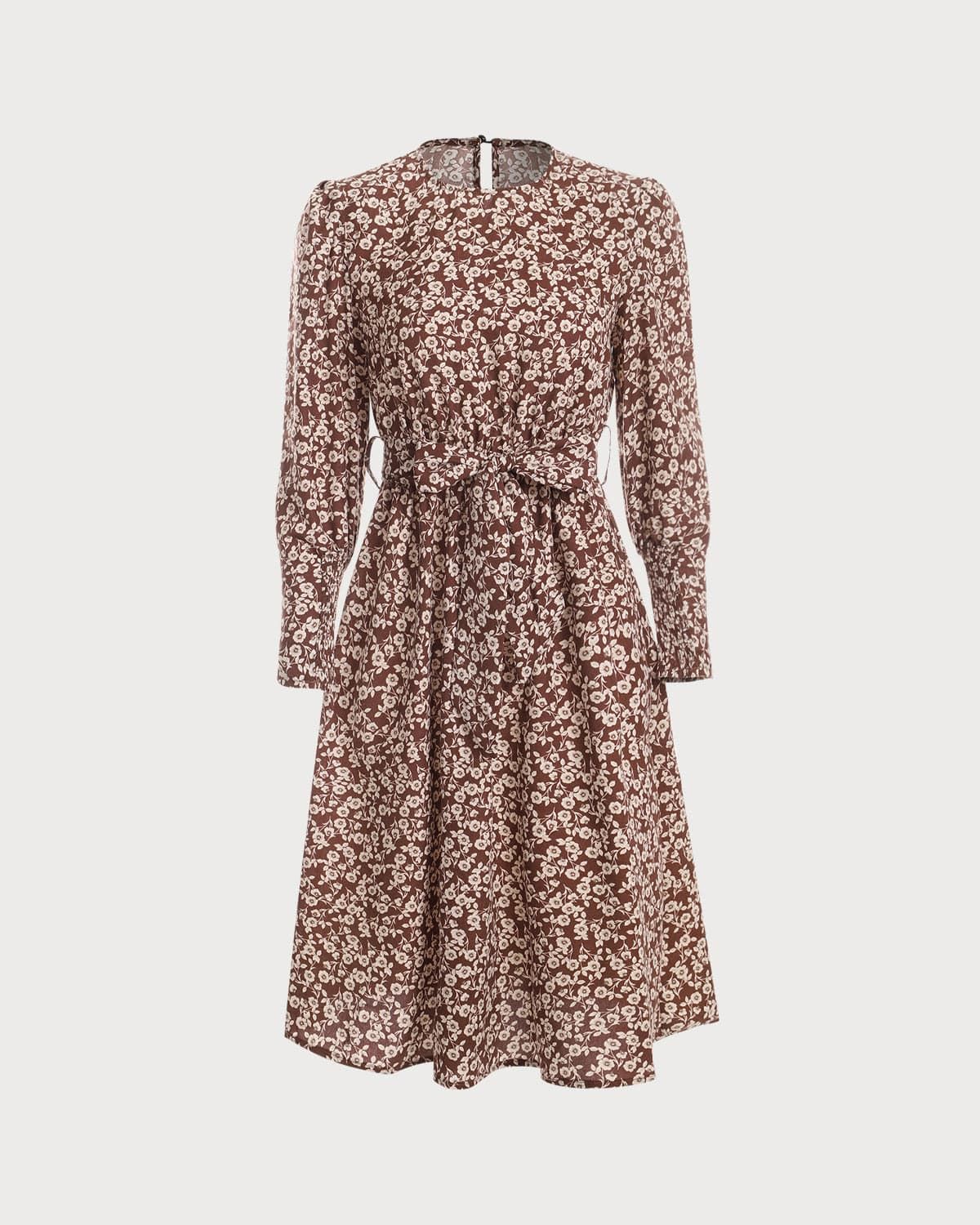 The Floral Tie Waist Long Sleeve Midi Dress sold by rihoas product image thumbnail 6