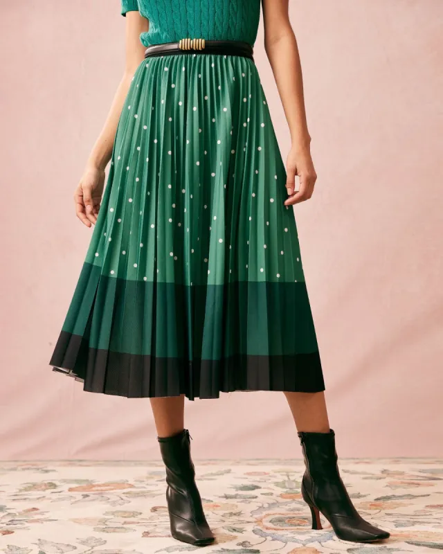 The High Waisted Color Block Polka Dot Pleated Skirt sold by rihoas