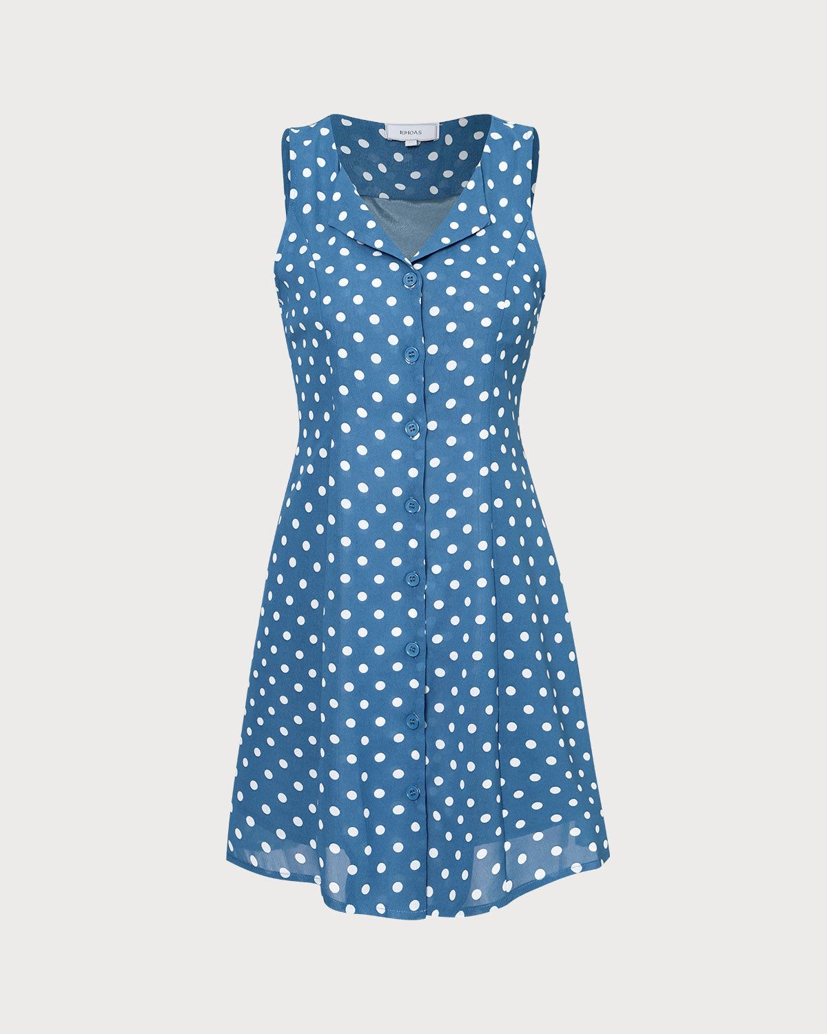 The Blue V Neck Polka Dot A-line Mini Dress sold by rihoas product image thumbnail 6