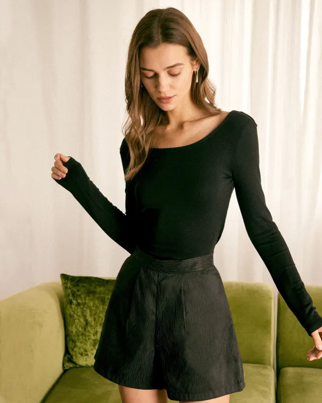 The Black Round Neck Crossover Back Tee made by rihoas