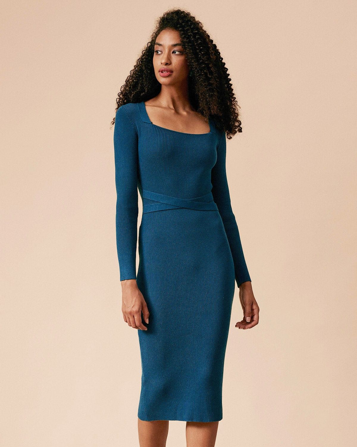 The Ribbed Long Sleeve Knit Midi Dress sold by rihoas product image thumbnail 6