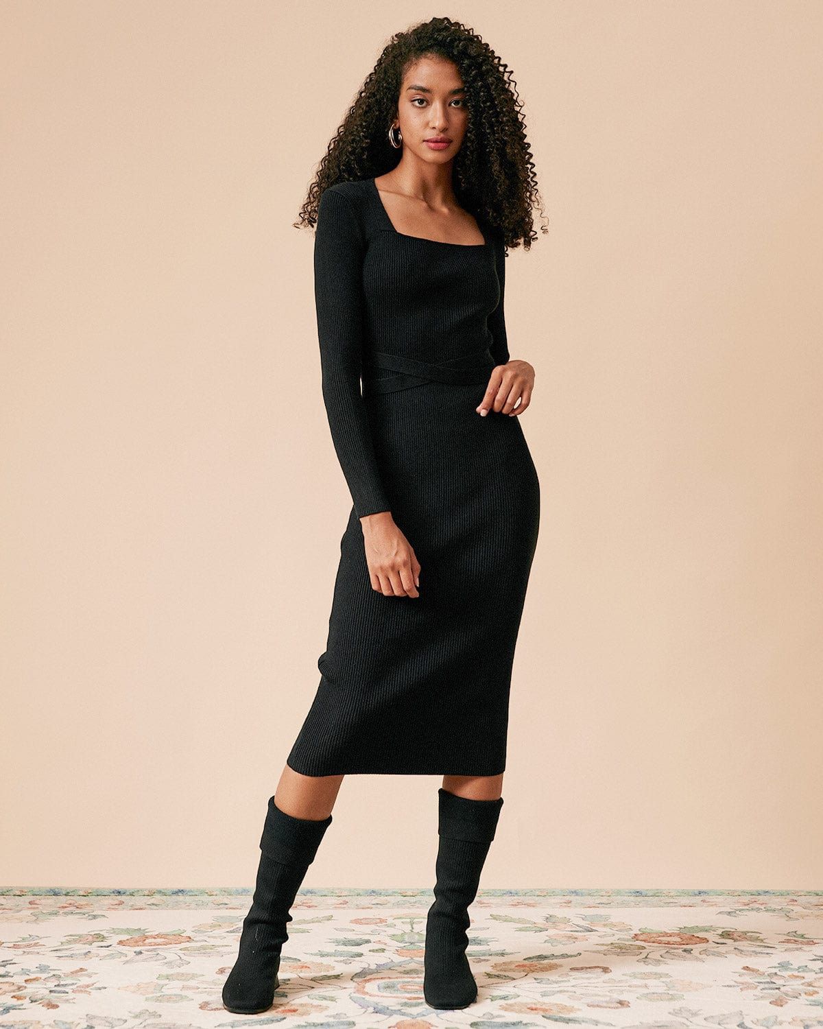 The Ribbed Long Sleeve Knit Midi Dress sold by rihoas