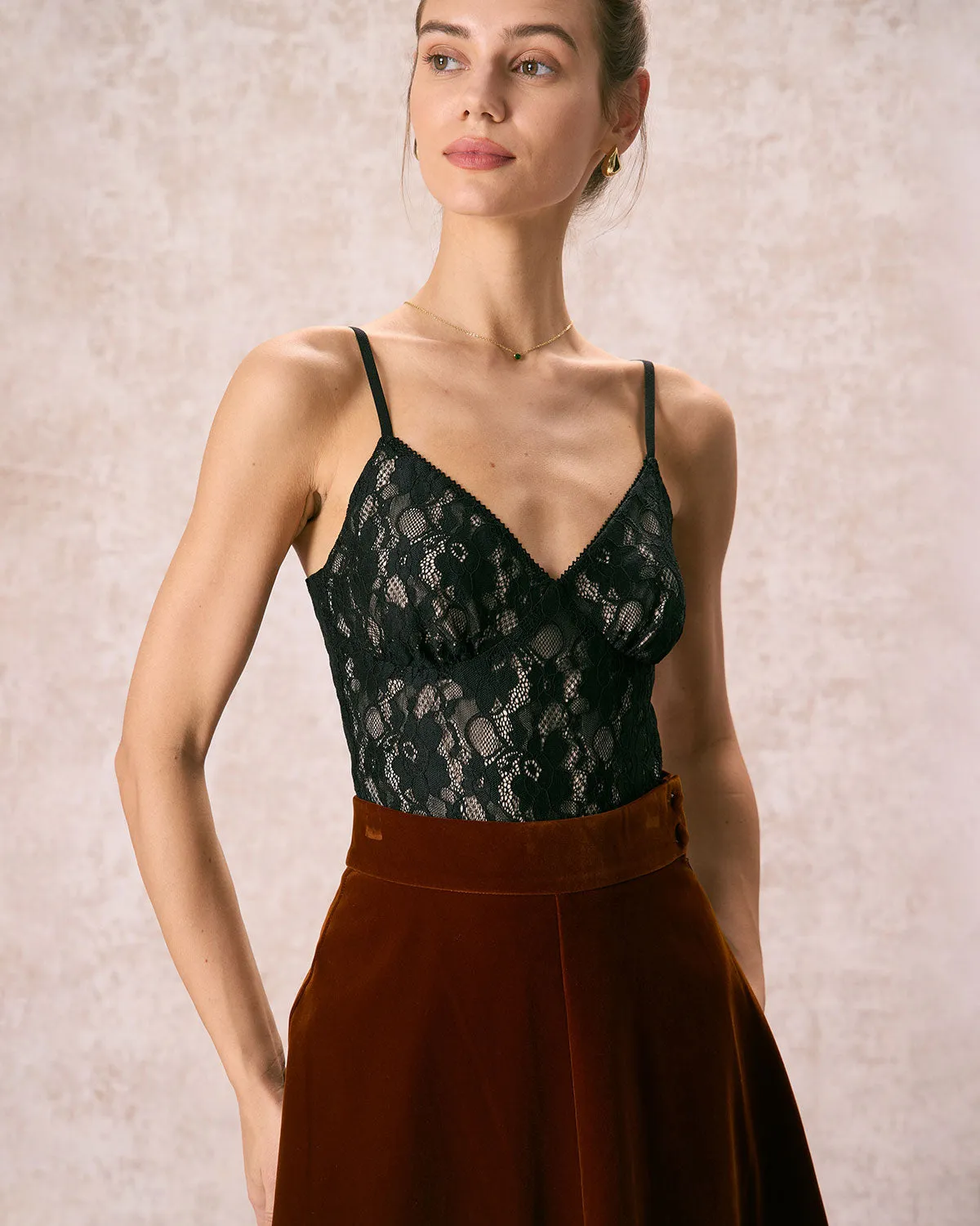 The Black V-Neck Lace Cami Top sold by rihoas product image thumbnail 3
