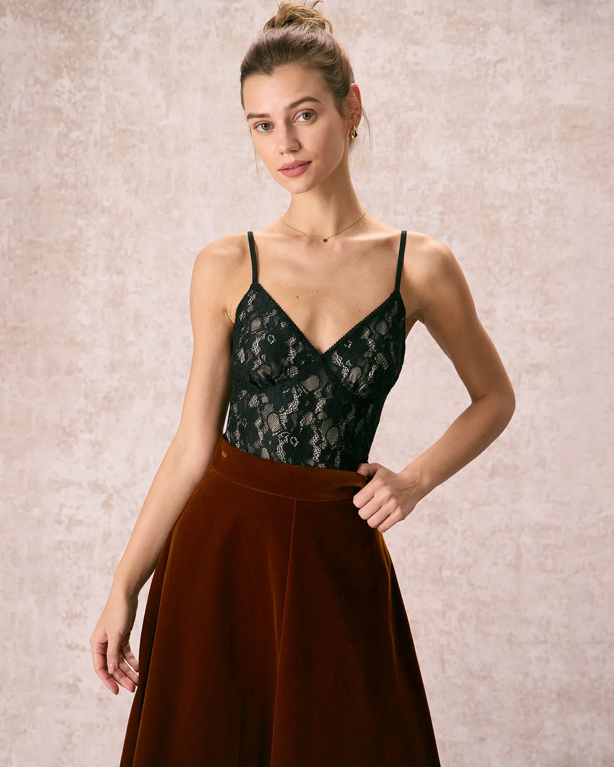 The Black V-Neck Lace Cami Top sold by rihoas