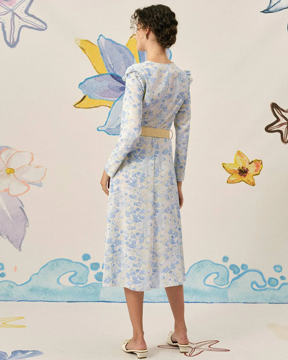 The Deep-V Ruffle Maxi Dress sold by rihoas product image thumbnail 5