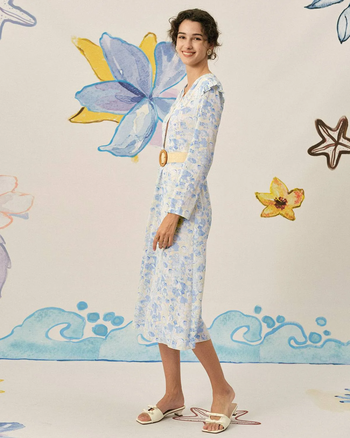 The Deep-V Ruffle Maxi Dress sold by rihoas product image thumbnail 4