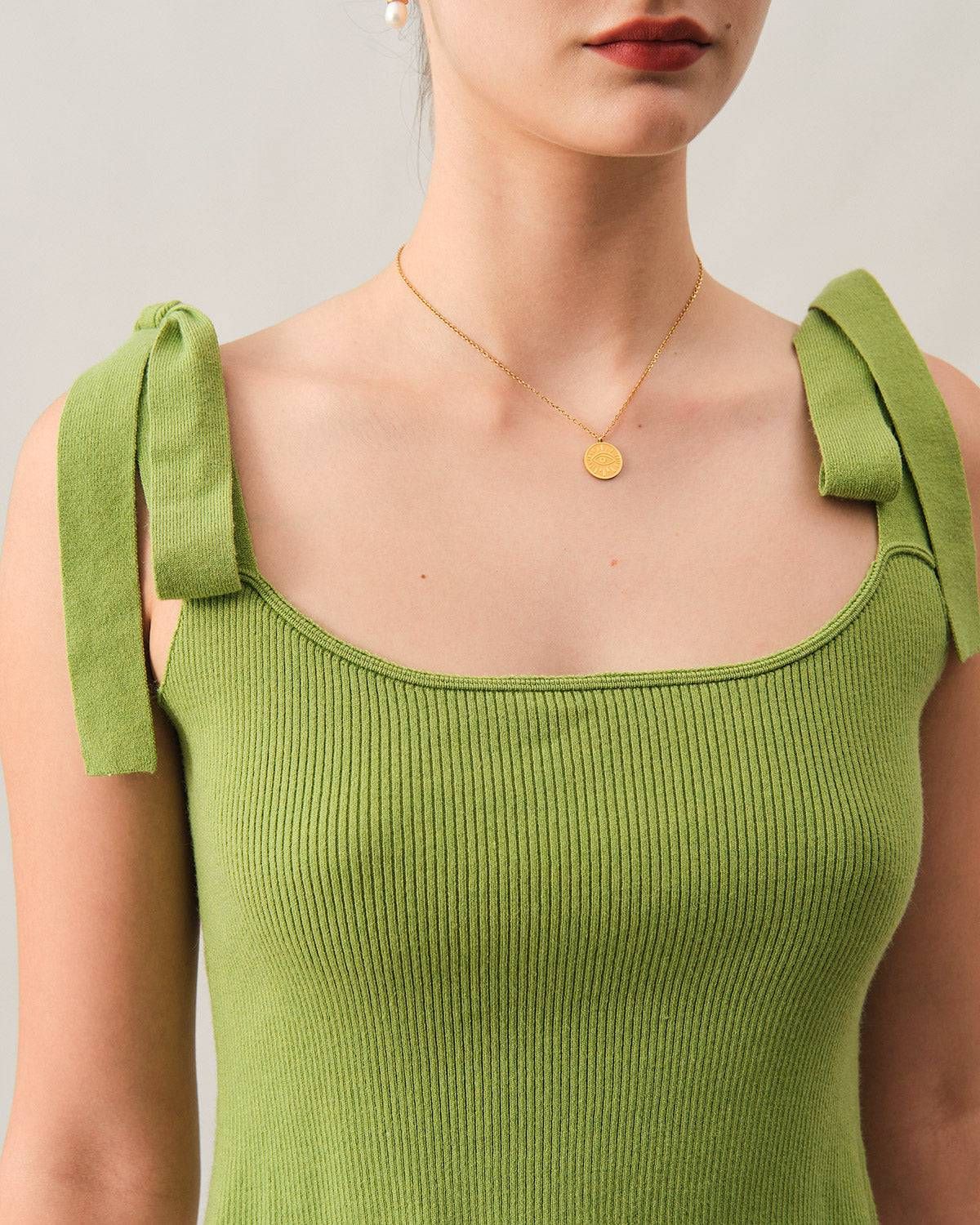 The U Neck Tie Strap Knit Tank Top sold by rihoas product image thumbnail 2