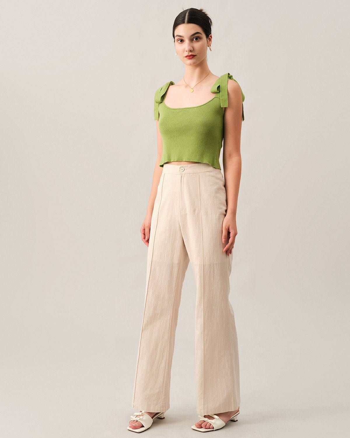 The U Neck Tie Strap Knit Tank Top sold by rihoas product image thumbnail 3