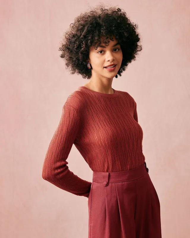 The Solid Round Neck Textured Knit Top sold by rihoas