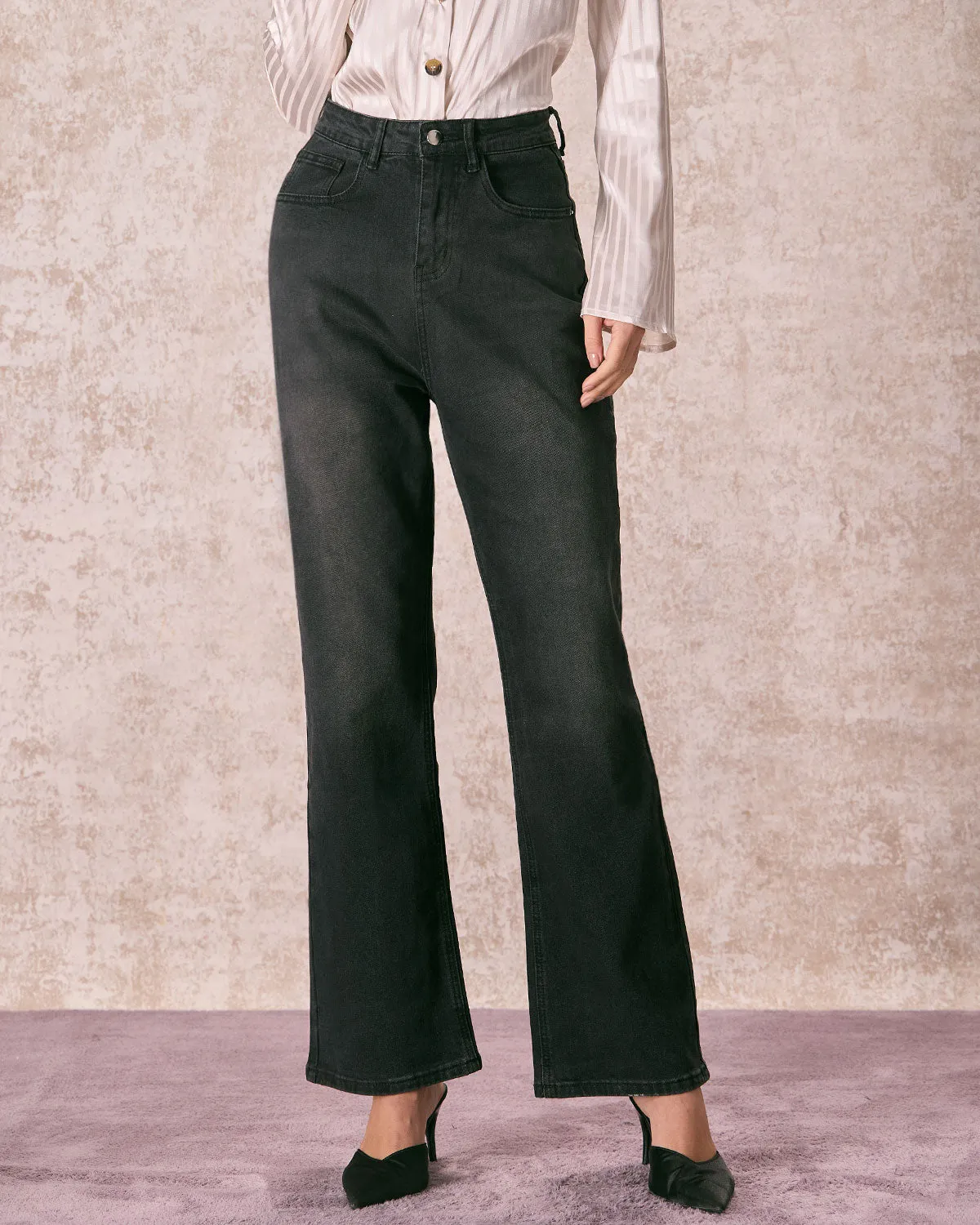 The Black High Waisted Wide Leg Jeans sold by rihoas