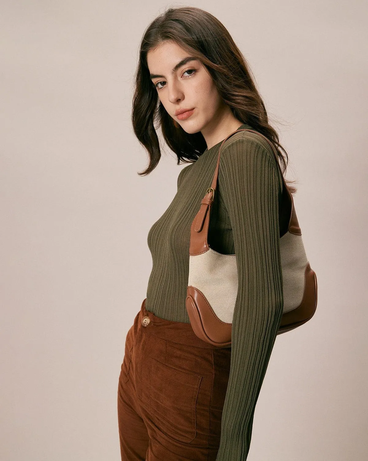 The Army Green Round Neck Ribbed Knit Top sold by rihoas product image thumbnail 4