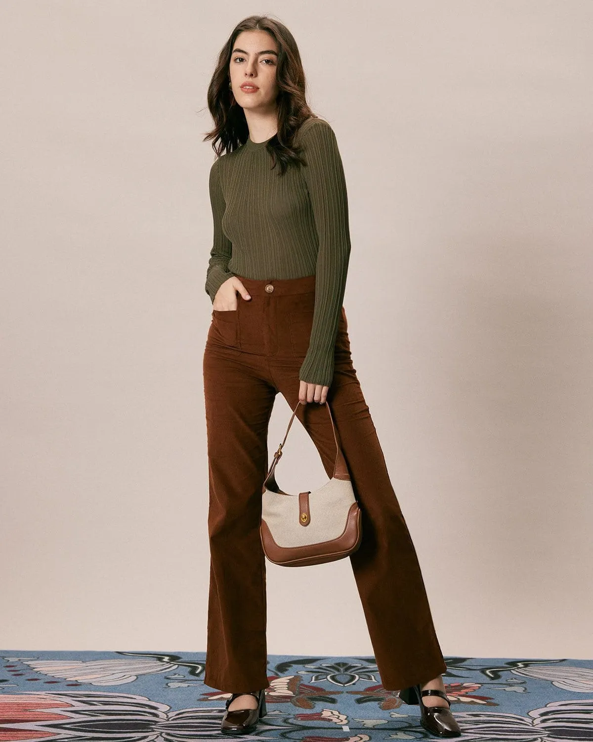 The Army Green Round Neck Ribbed Knit Top sold by rihoas product image thumbnail 3