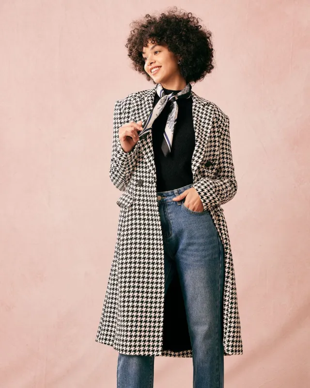 The Black Lapel Double Breasted Houndstooth Coat sold by rihoas