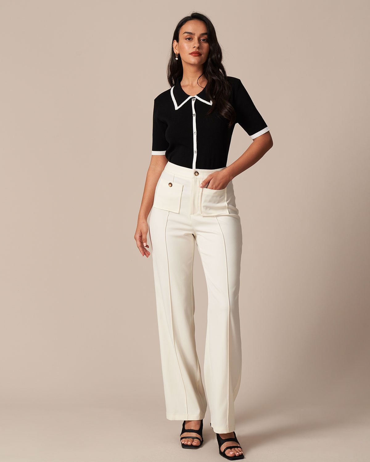 The Black Collared Contrast Ribbed Knit Tee sold by rihoas product image thumbnail 4