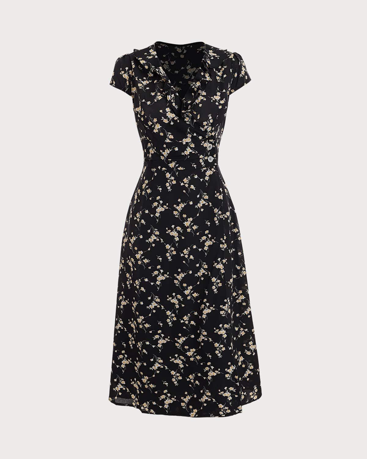 The V-neck Floral Print Wrap Midi Dress sold by rihoas product image thumbnail 6
