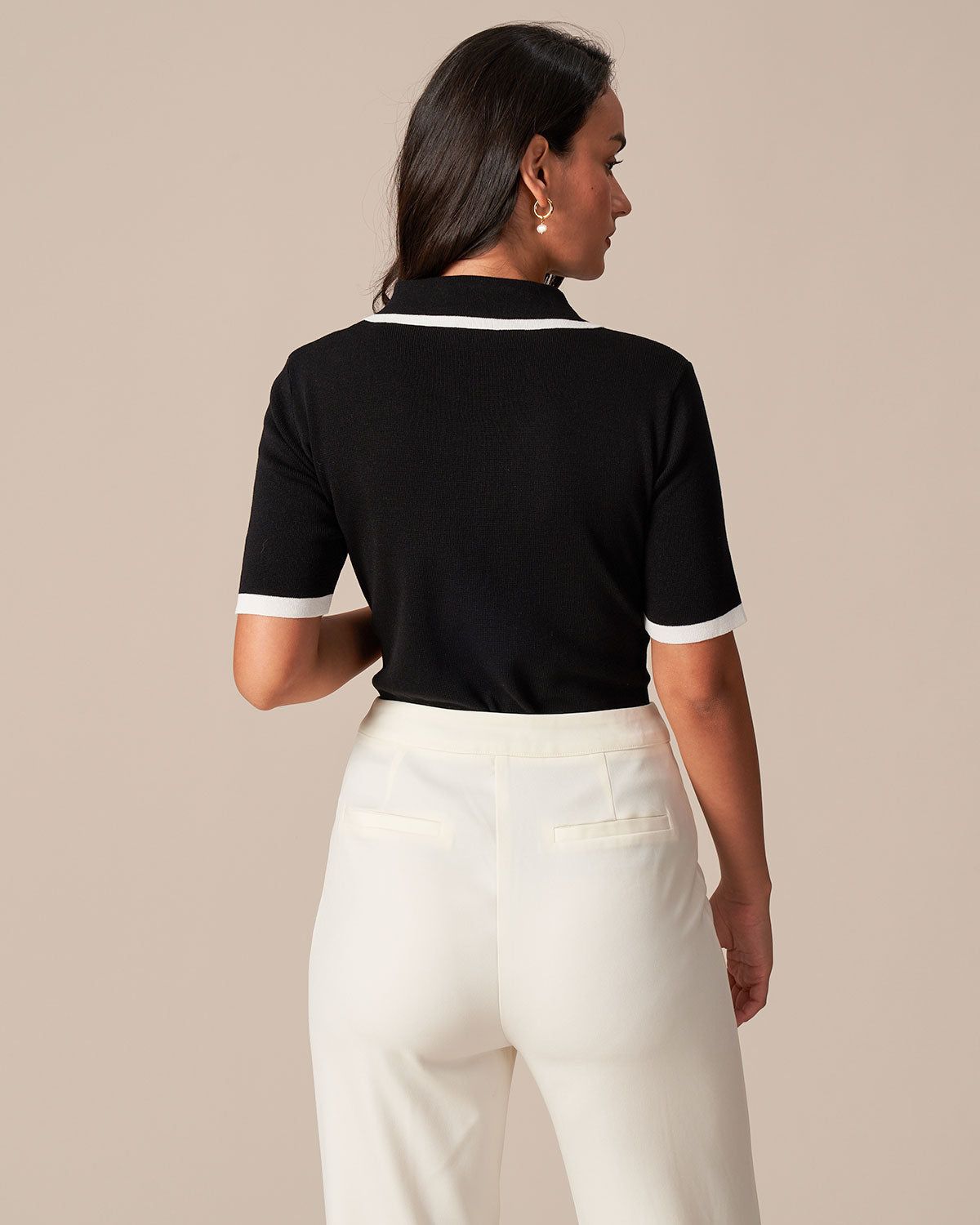 The Black Collared Contrast Ribbed Knit Tee sold by rihoas product image thumbnail 5