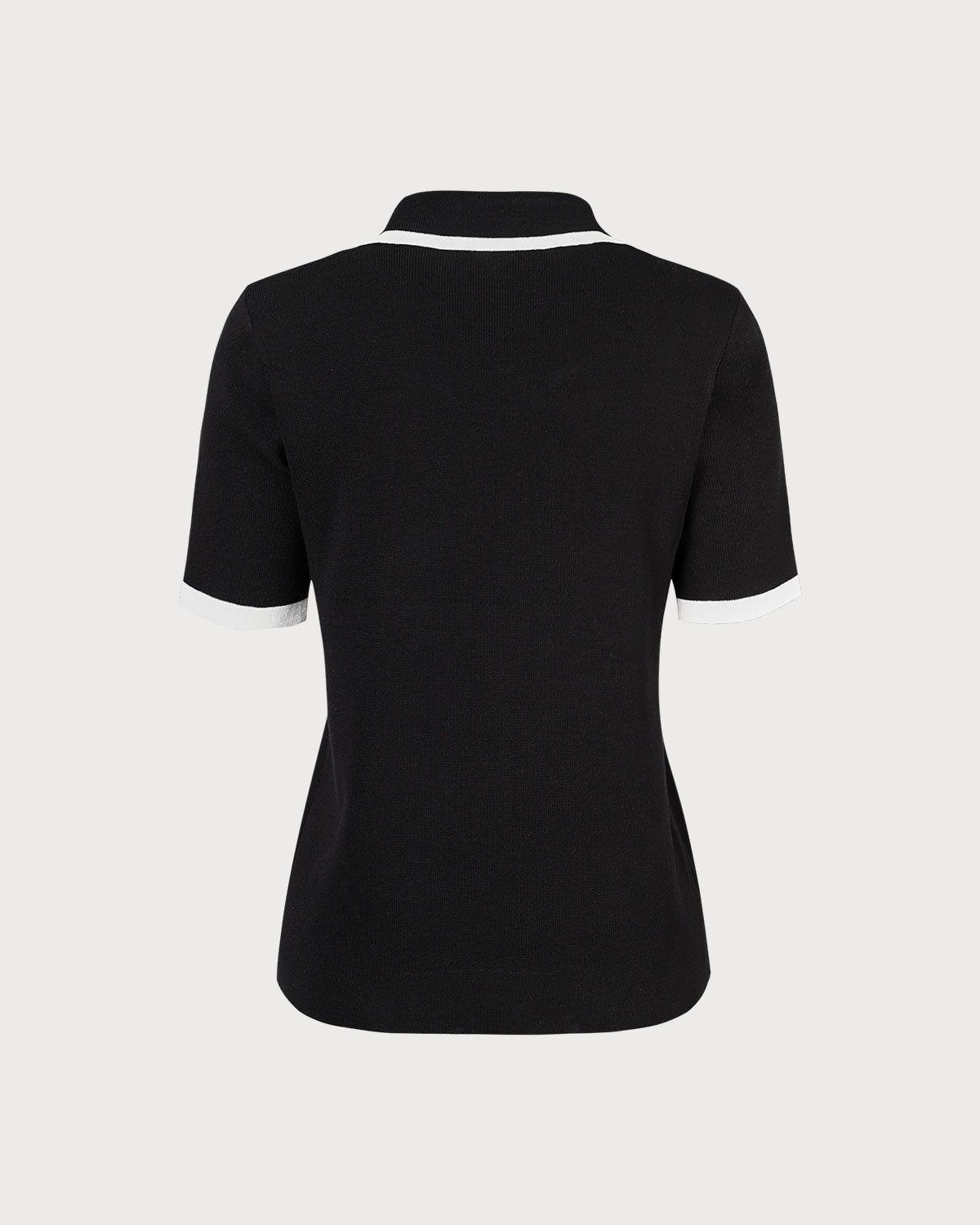 The Black Collared Contrast Ribbed Knit Tee sold by rihoas product image thumbnail 7