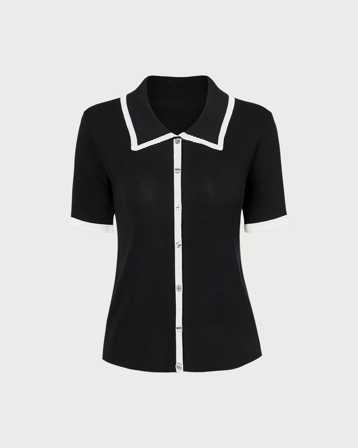 The Black Collared Contrast Ribbed Knit Tee sold by rihoas product image thumbnail 6