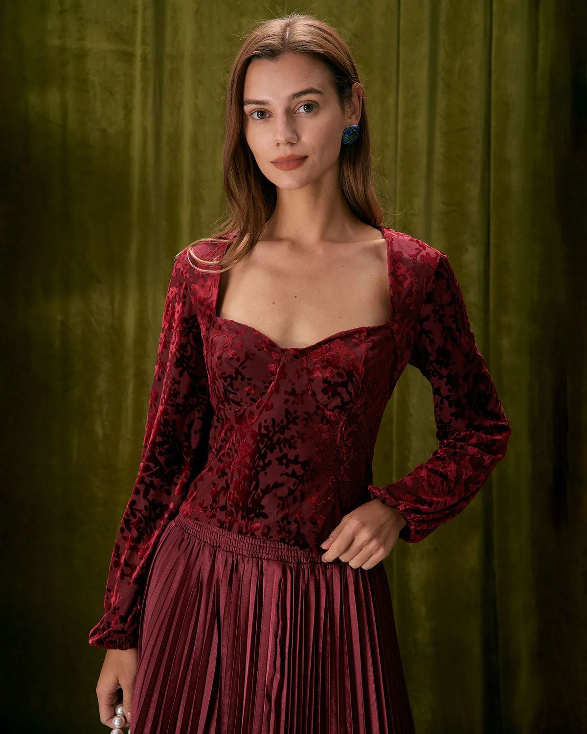 The Red Sweetheart Neck Burnout Blouse sold by rihoas