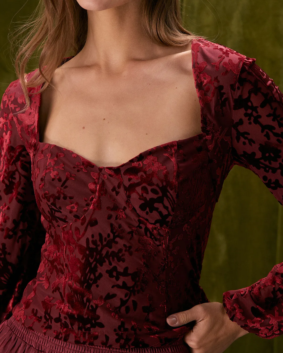 The Red Sweetheart Neck Burnout Blouse sold by rihoas product image thumbnail 2