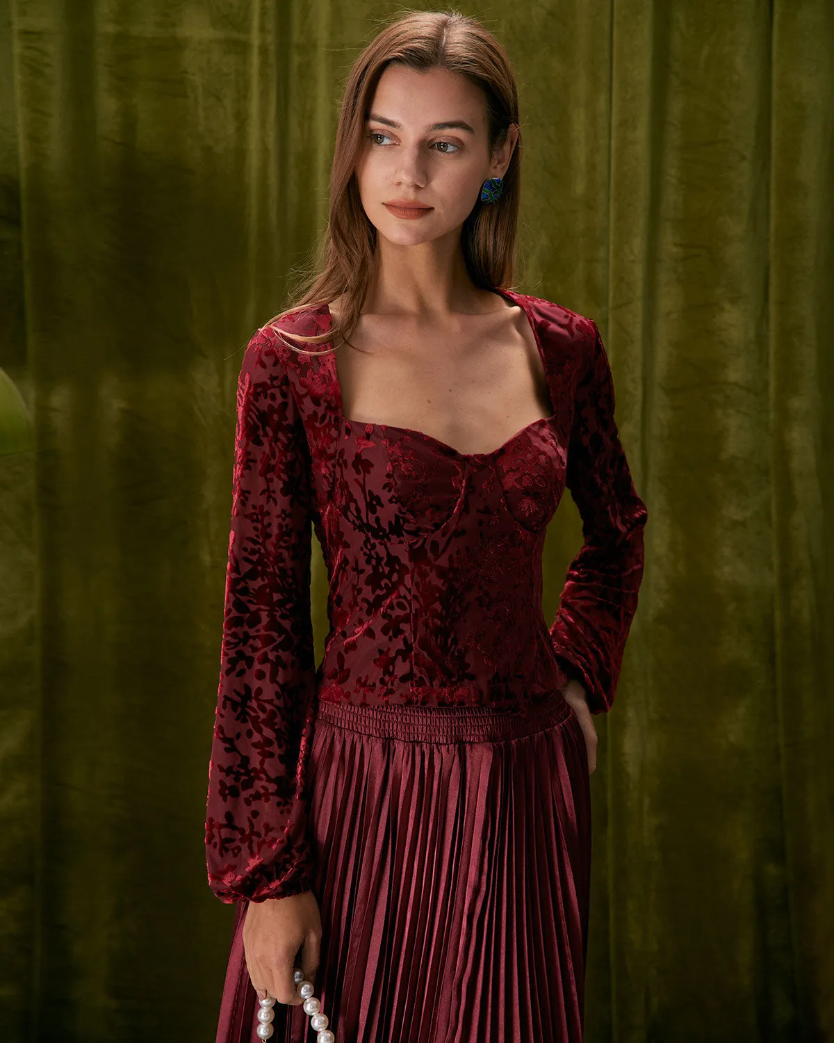 The Red Sweetheart Neck Burnout Blouse sold by rihoas product image thumbnail 5