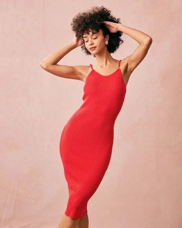 The Red Beaded Strap Bodycon Midi Dress sold by rihoas