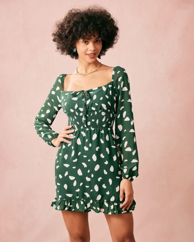 The Green Square Neck Long Sleeve Mini Dress sold by rihoas