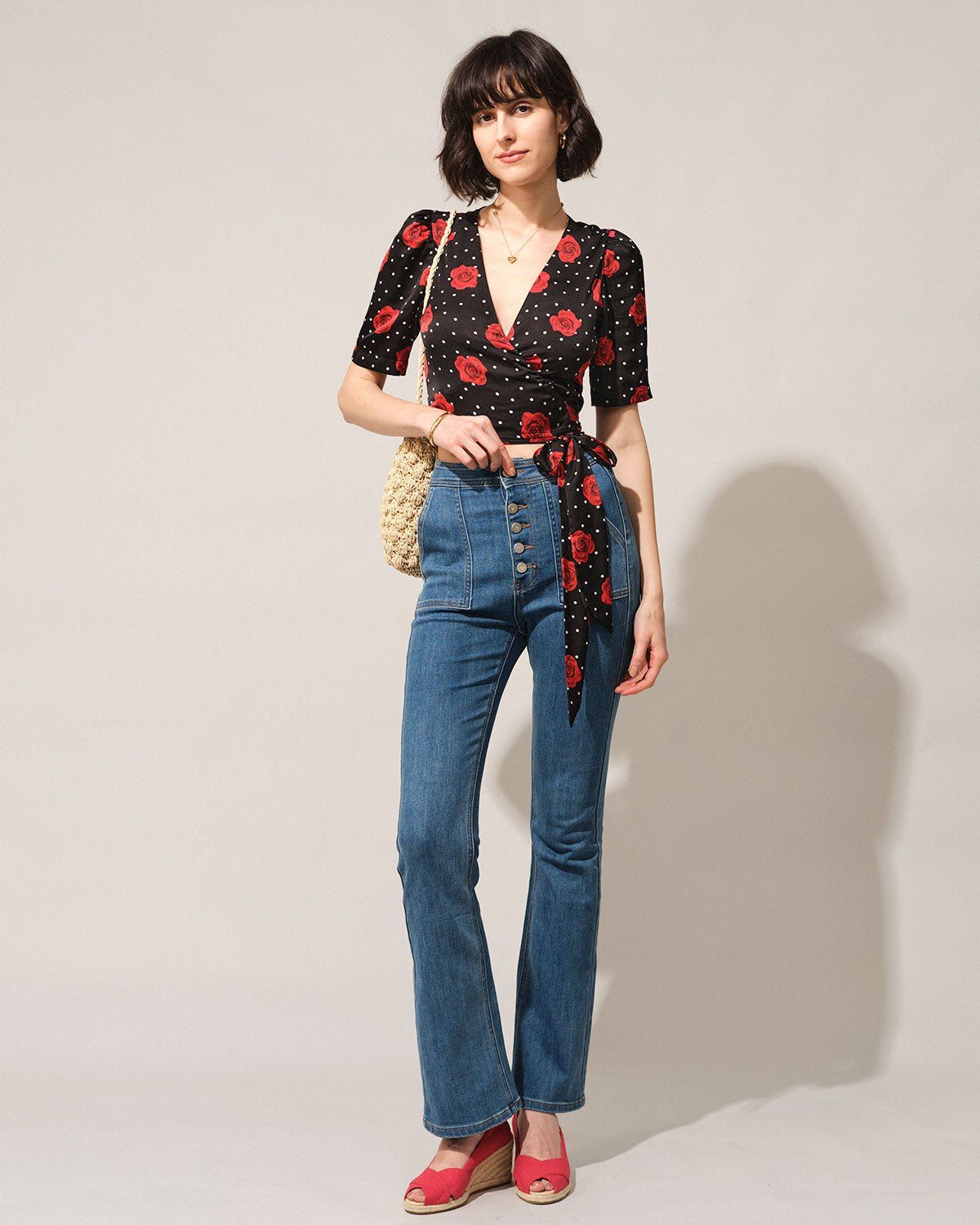 The Black V Neck Floral Wrap Blouse sold by rihoas product image thumbnail 4