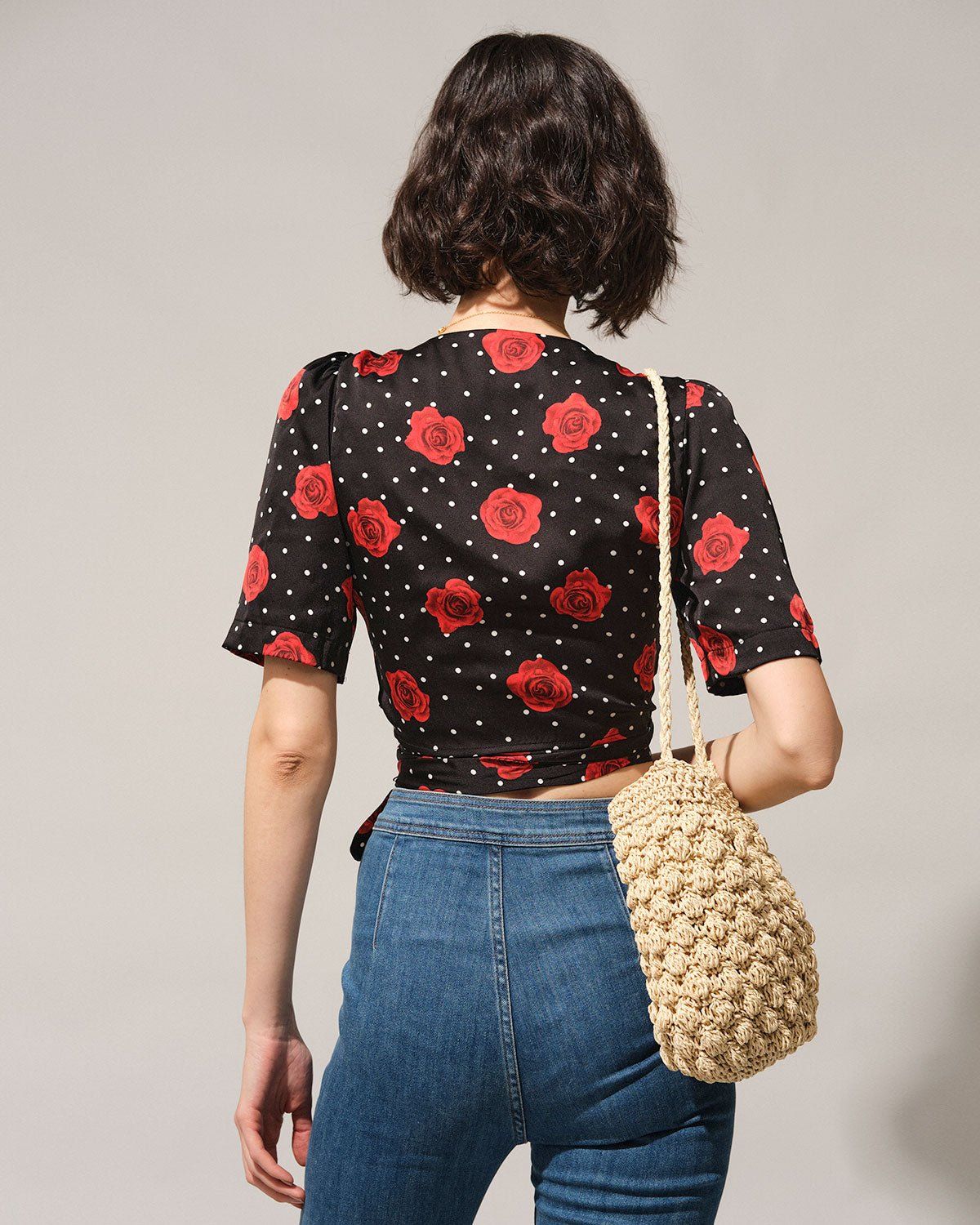 The Black V Neck Floral Wrap Blouse sold by rihoas product image thumbnail 5