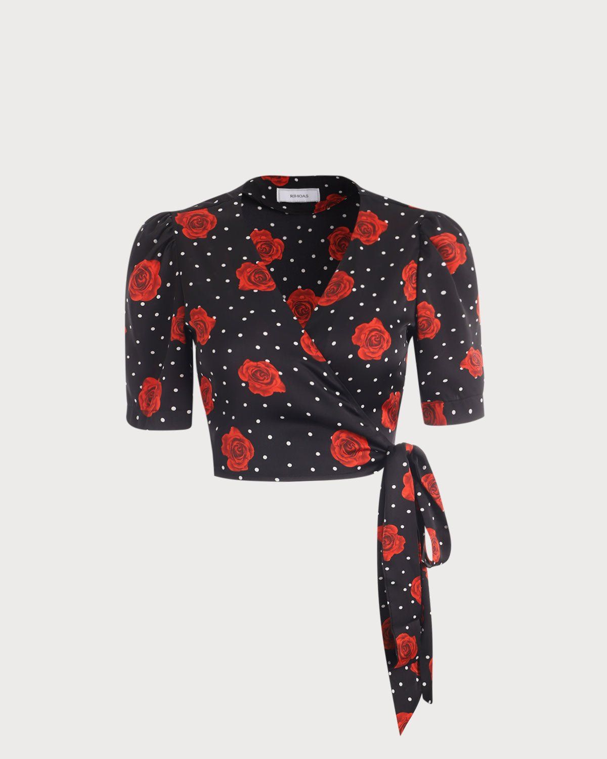 The Black V Neck Floral Wrap Blouse sold by rihoas product image thumbnail 6