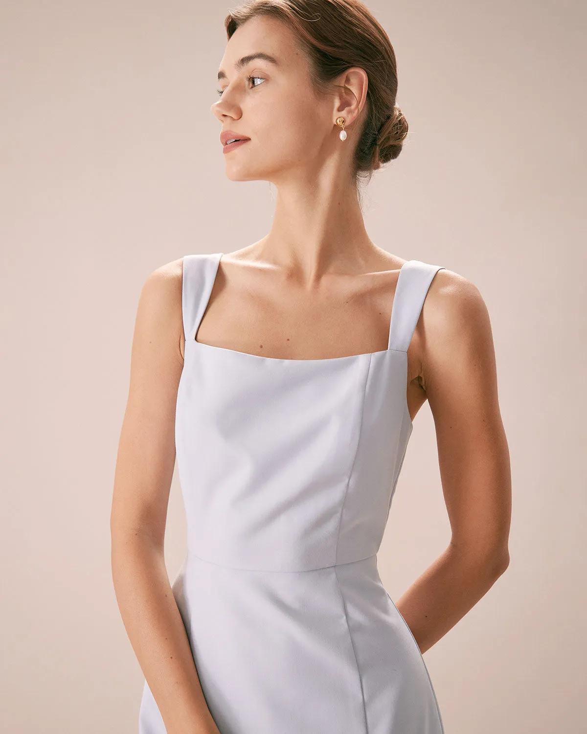The Light Blue Square Neck Ruffle Midi Dress sold by rihoas product image thumbnail 2