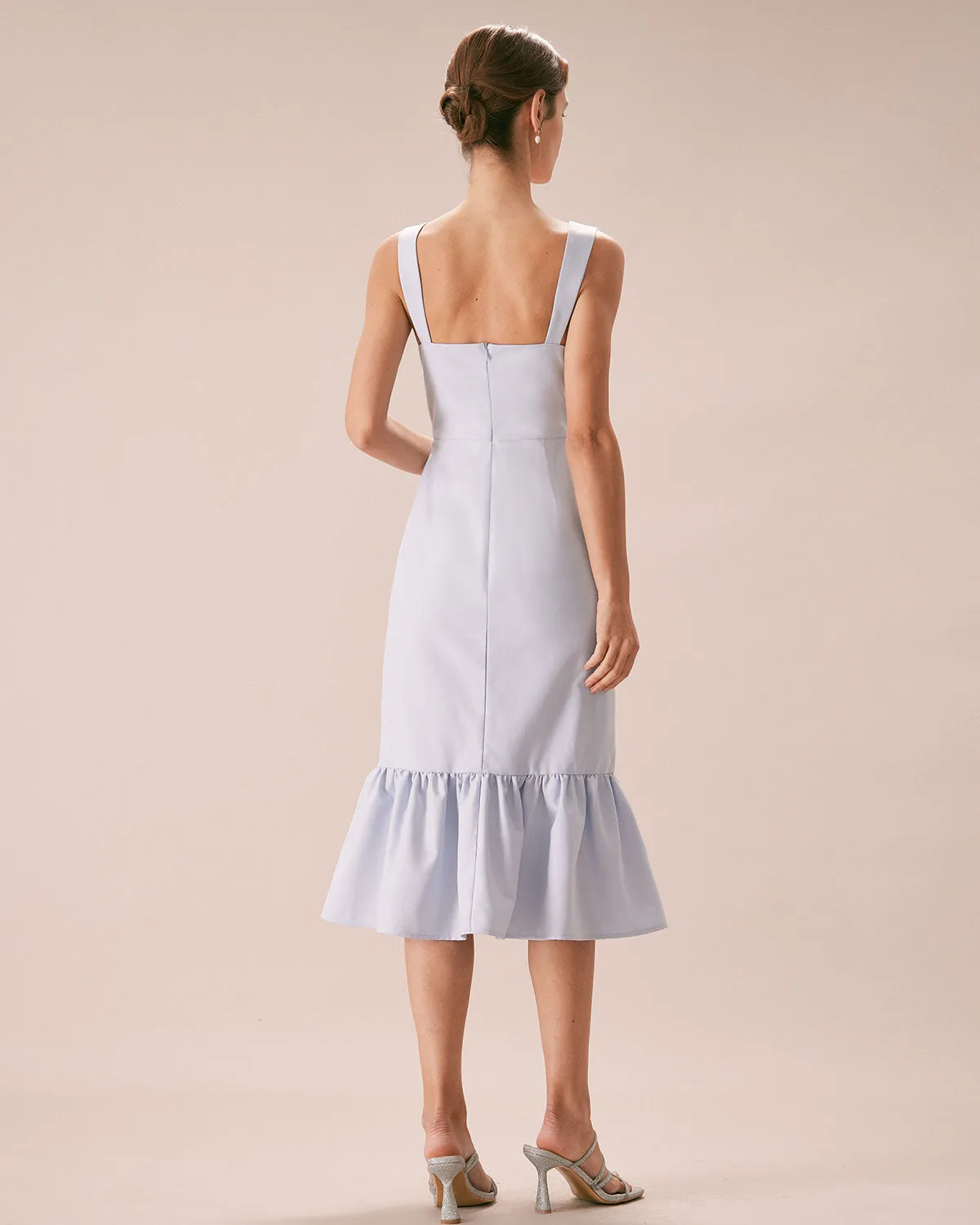 The Light Blue Square Neck Ruffle Midi Dress sold by rihoas product image thumbnail 5