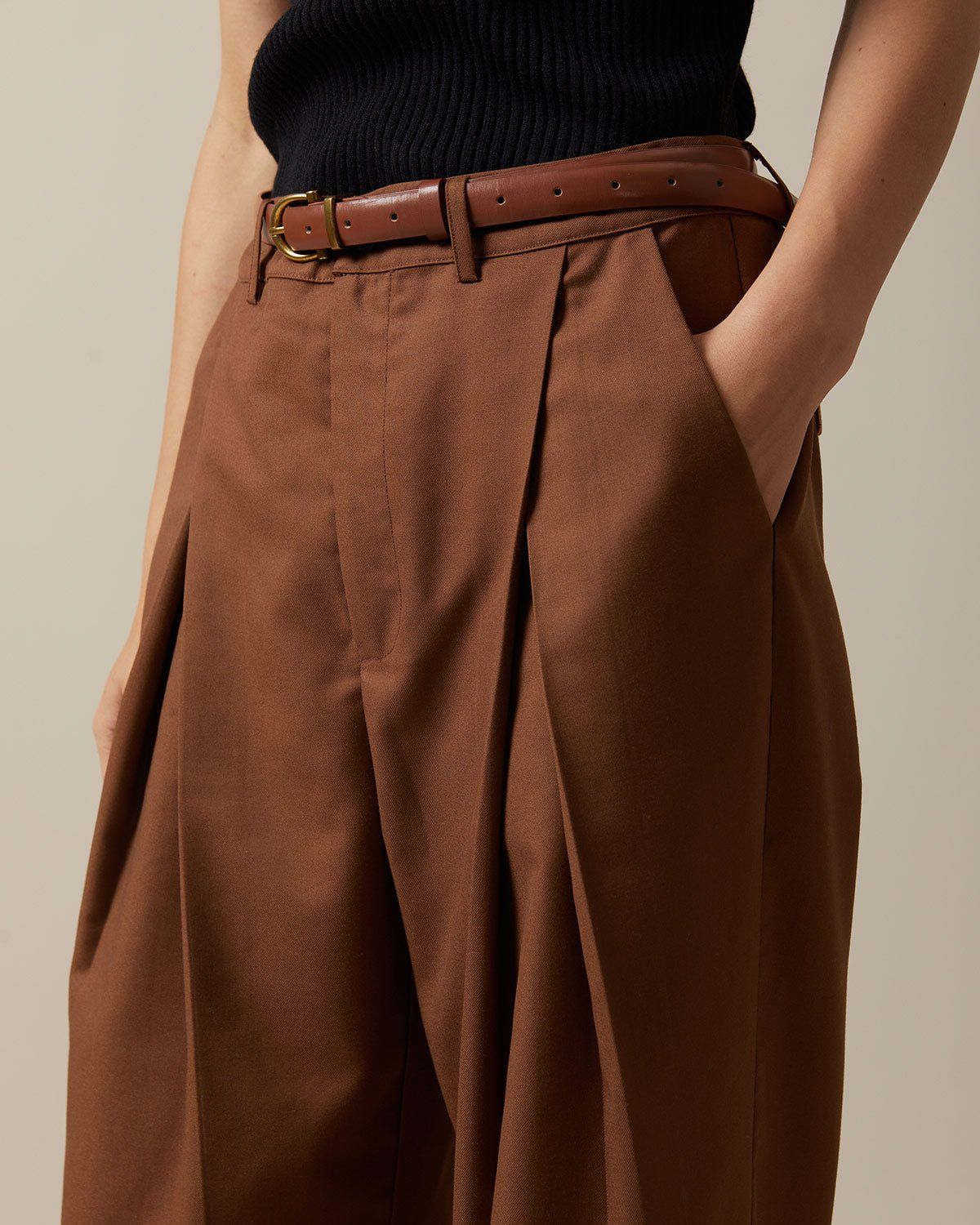 The Brown High Waisted Pleated Straight Pants sold by rihoas product image thumbnail 4