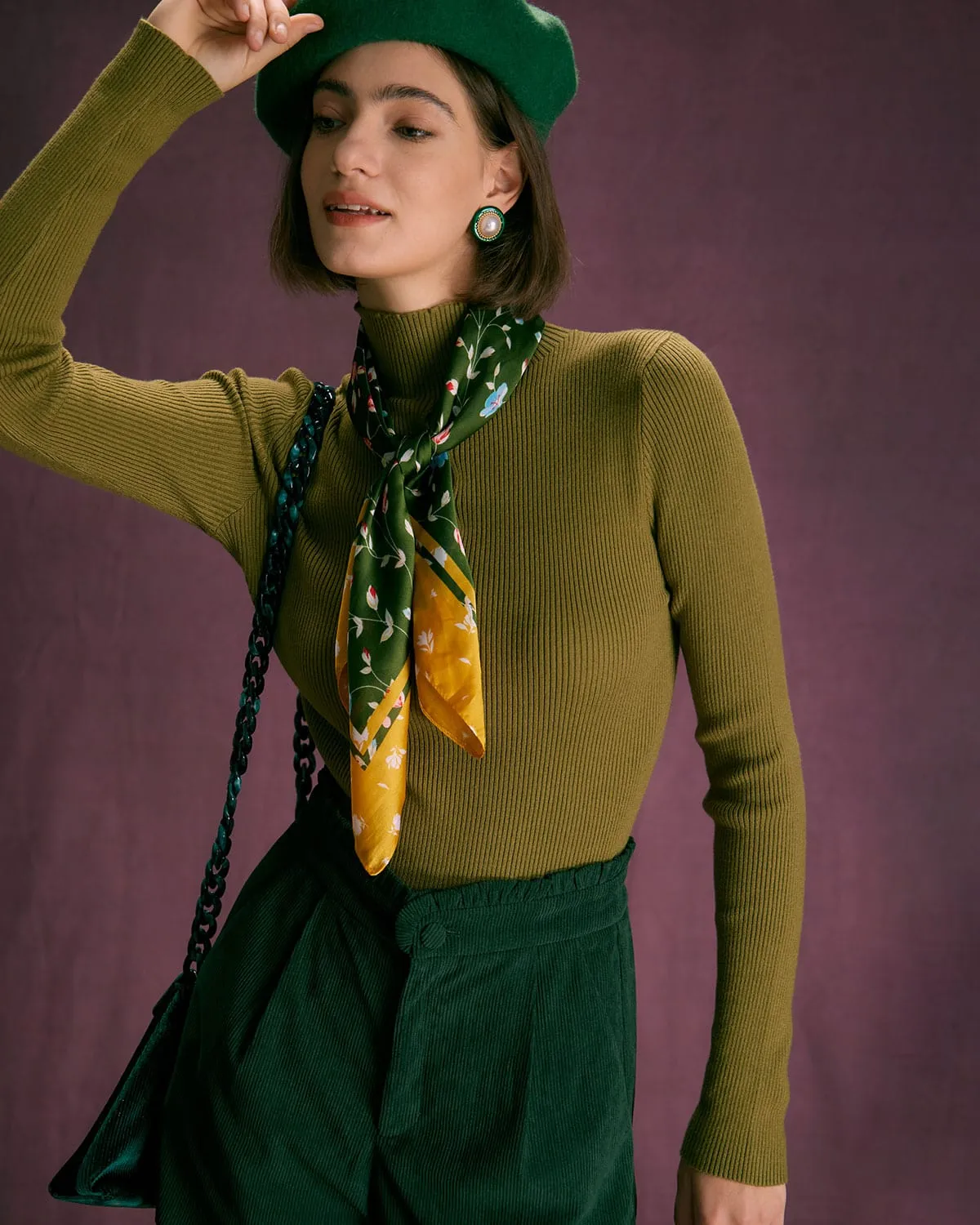 The Army Green Mock Neck Cutout Knit Top sold by rihoas product image thumbnail 3