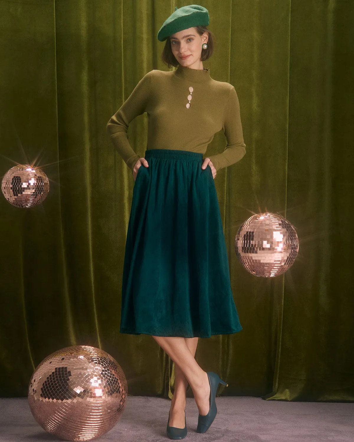 The Army Green Mock Neck Cutout Knit Top sold by rihoas product image thumbnail 4