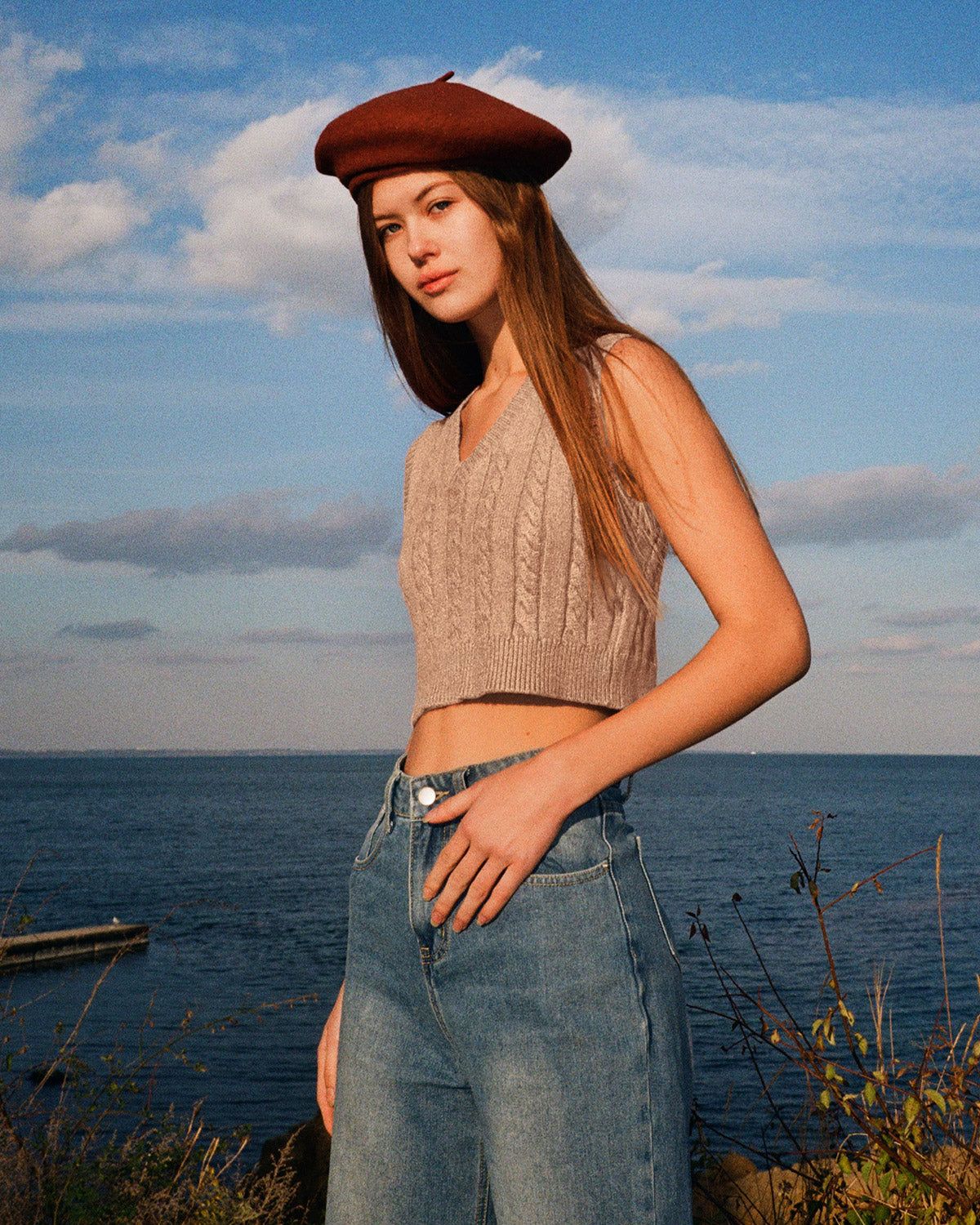 The Apricot Cable Knit V Neck Vest sold by rihoas product image thumbnail 2