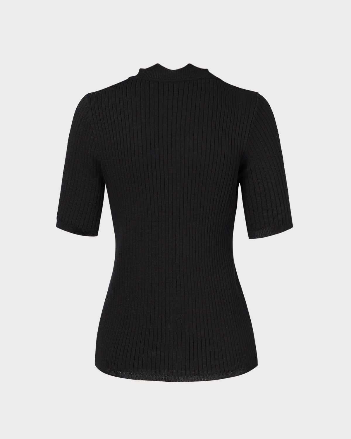 The Black Floral Embroidery Ribbed Knit Tee sold by rihoas product image thumbnail 7
