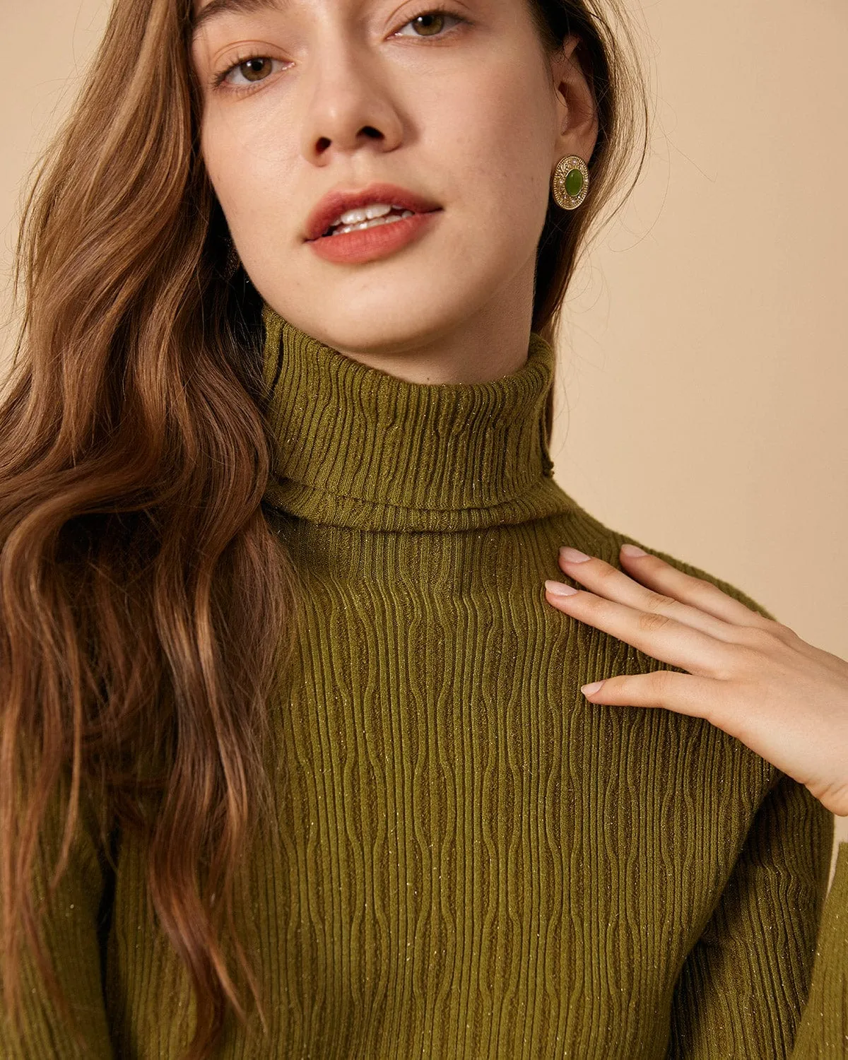 The Solid Textured Turtleneck Knit Top sold by rihoas product image thumbnail 2