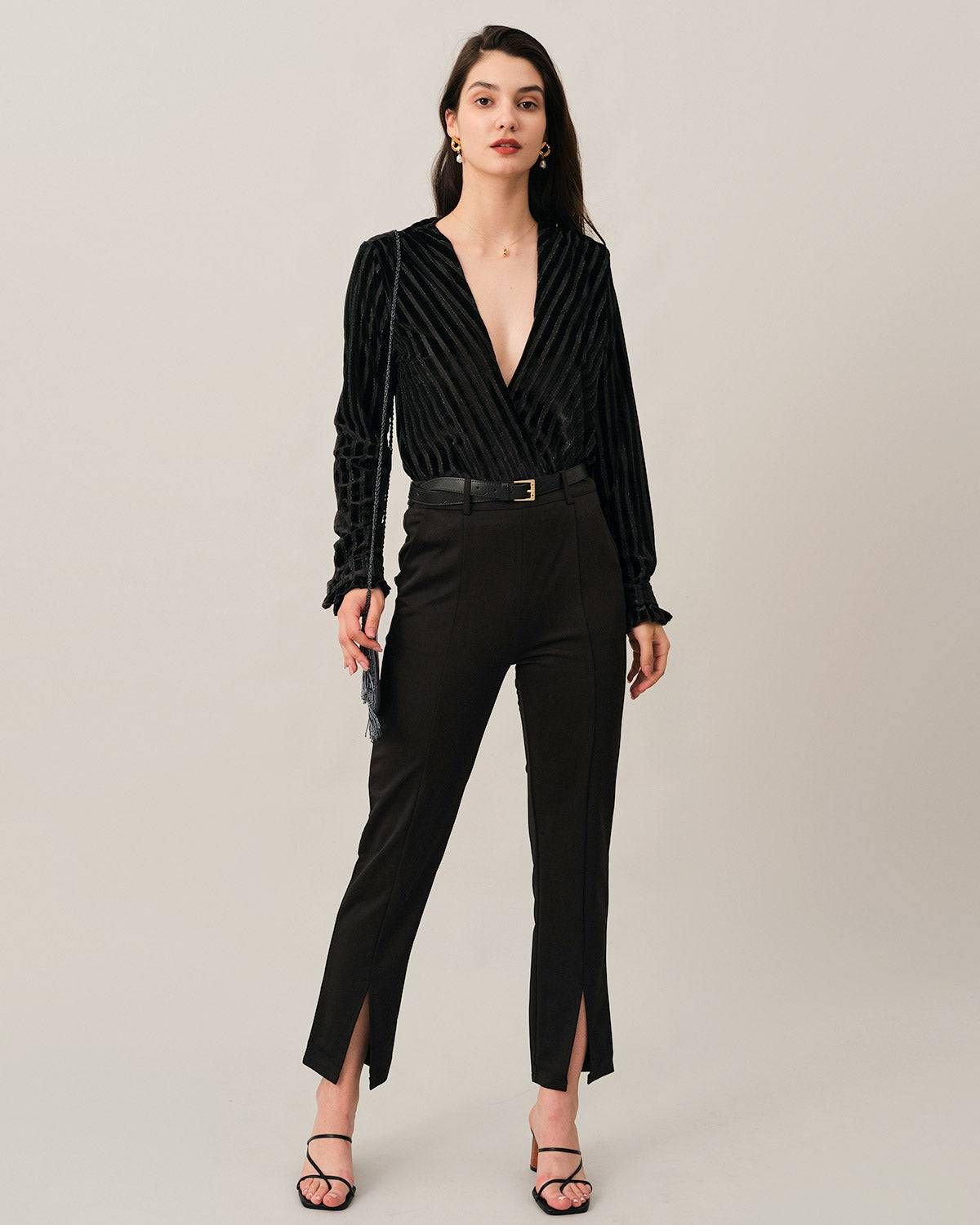 The Velvet V Neck Stripe Blouse sold by rihoas product image thumbnail 3