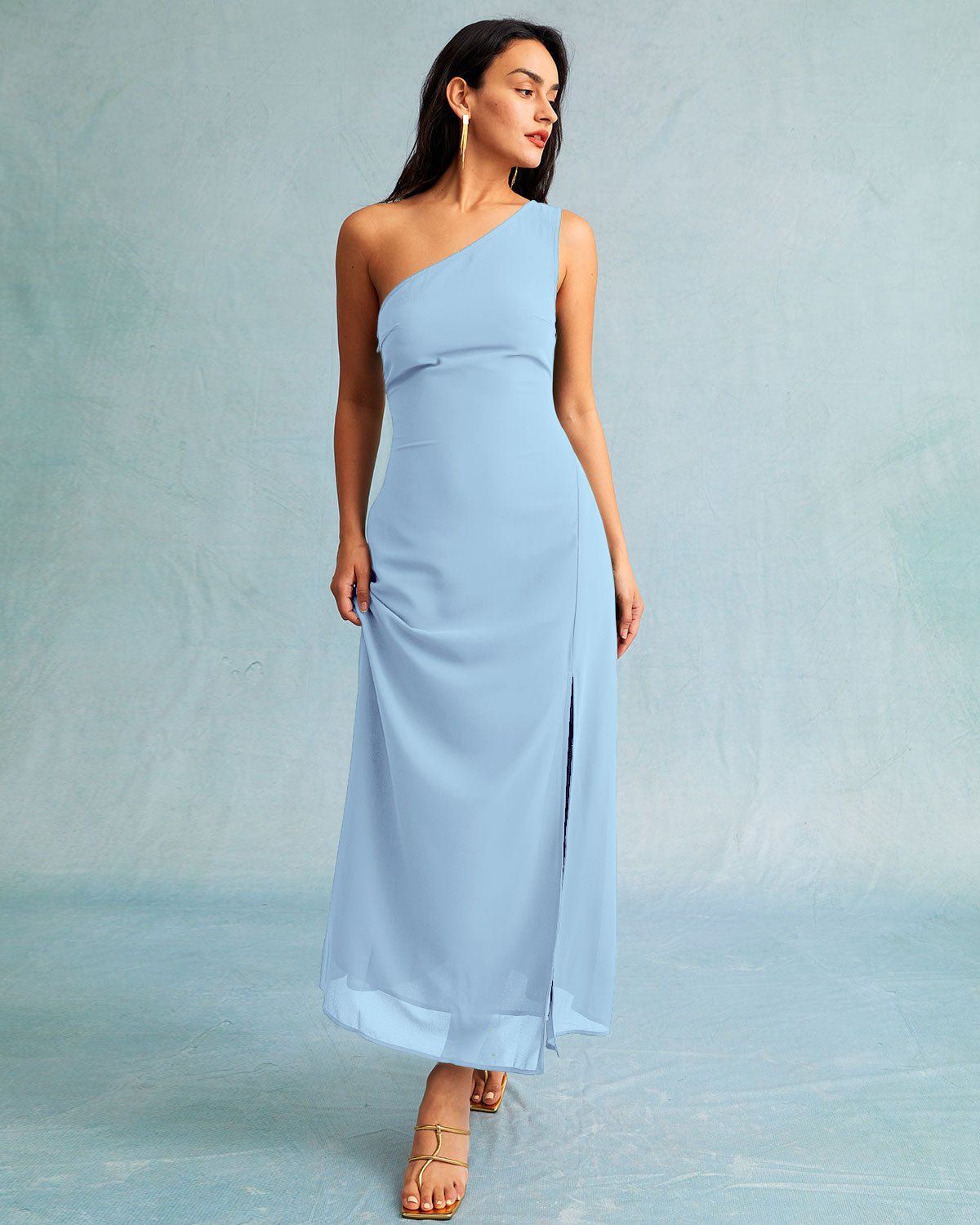The Blue One Shoulder Sleeveless Maxi Dress sold by rihoas product image thumbnail 3