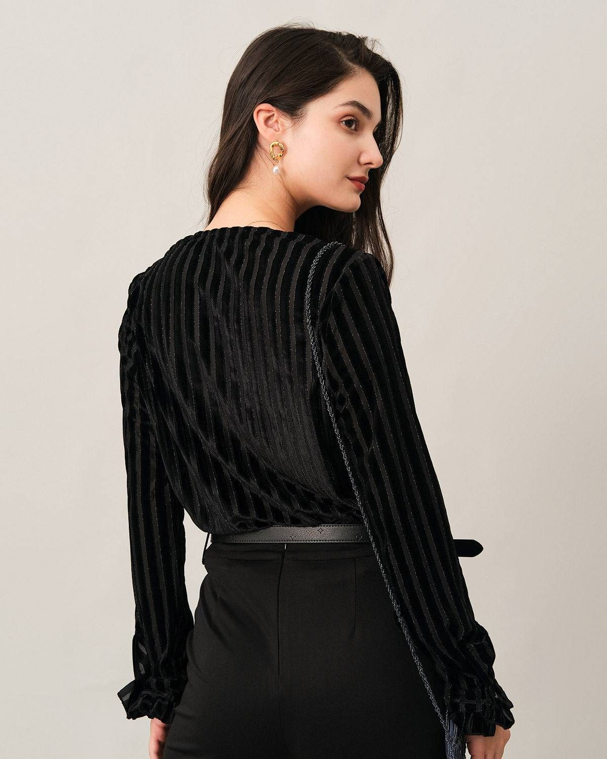 The Velvet V Neck Stripe Blouse sold by rihoas product image thumbnail 5