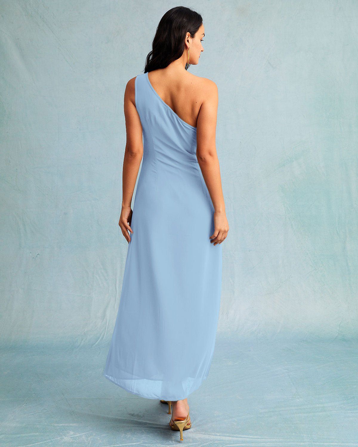 The Blue One Shoulder Sleeveless Maxi Dress sold by rihoas product image thumbnail 4