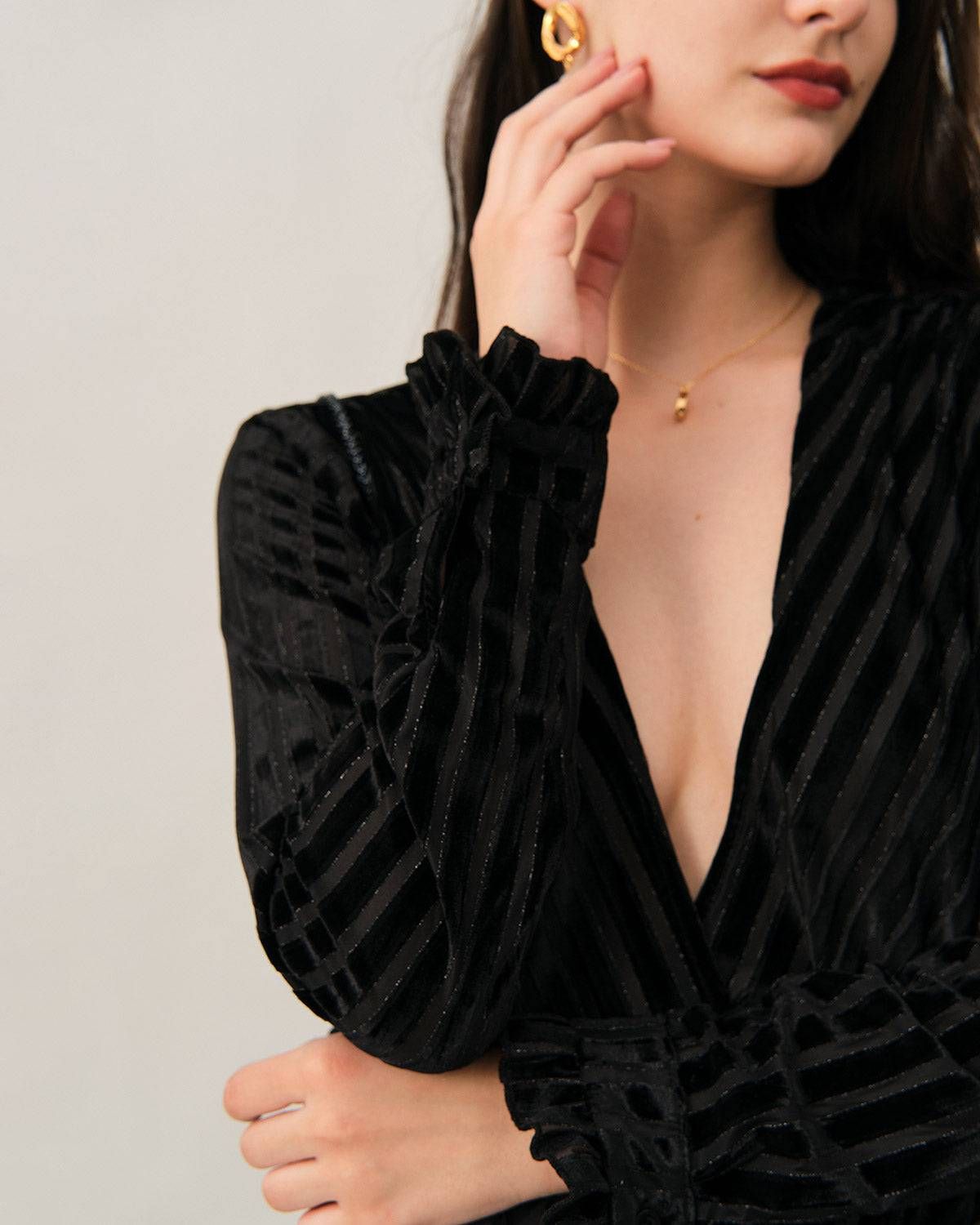 The Velvet V Neck Stripe Blouse sold by rihoas product image thumbnail 2