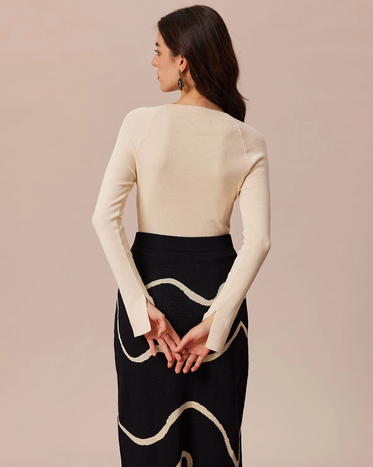 The Beige Ribbed Cut Out Bowknot Knit Top sold by rihoas product image thumbnail 5