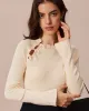 The Beige Ribbed Cut Out Bowknot Knit Top sold by rihoas