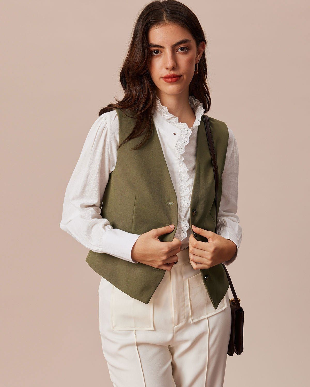 The White Stand Collared Lace Trim Blouse sold by rihoas product image thumbnail 5
