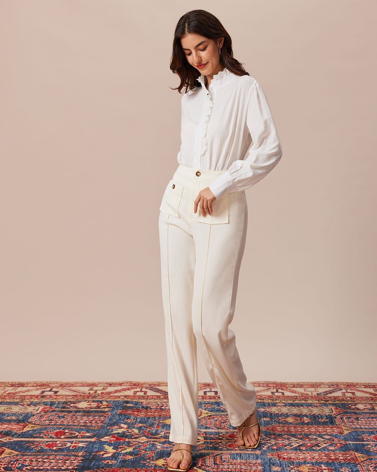 The White Stand Collared Lace Trim Blouse sold by rihoas product image thumbnail 3